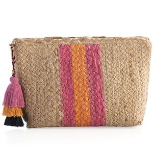 Shiraleah Etta zip pouch Straw Zippered Clutch with Pink and Orange Stripes